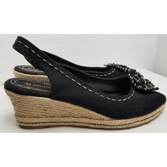 Naturalizer Sandals Women's 9.5N Berlynn Espadrille Black Peep Toe Wedge Heels - Picture 5 of 10
